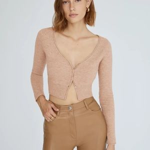 Aritzia Wilfred Santorini Cardigan in Heather Gold Camel